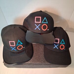 Lot of 3 Playstation Hats Sony 2018 PS4 / PS5 3D Game Pad Video Gaming